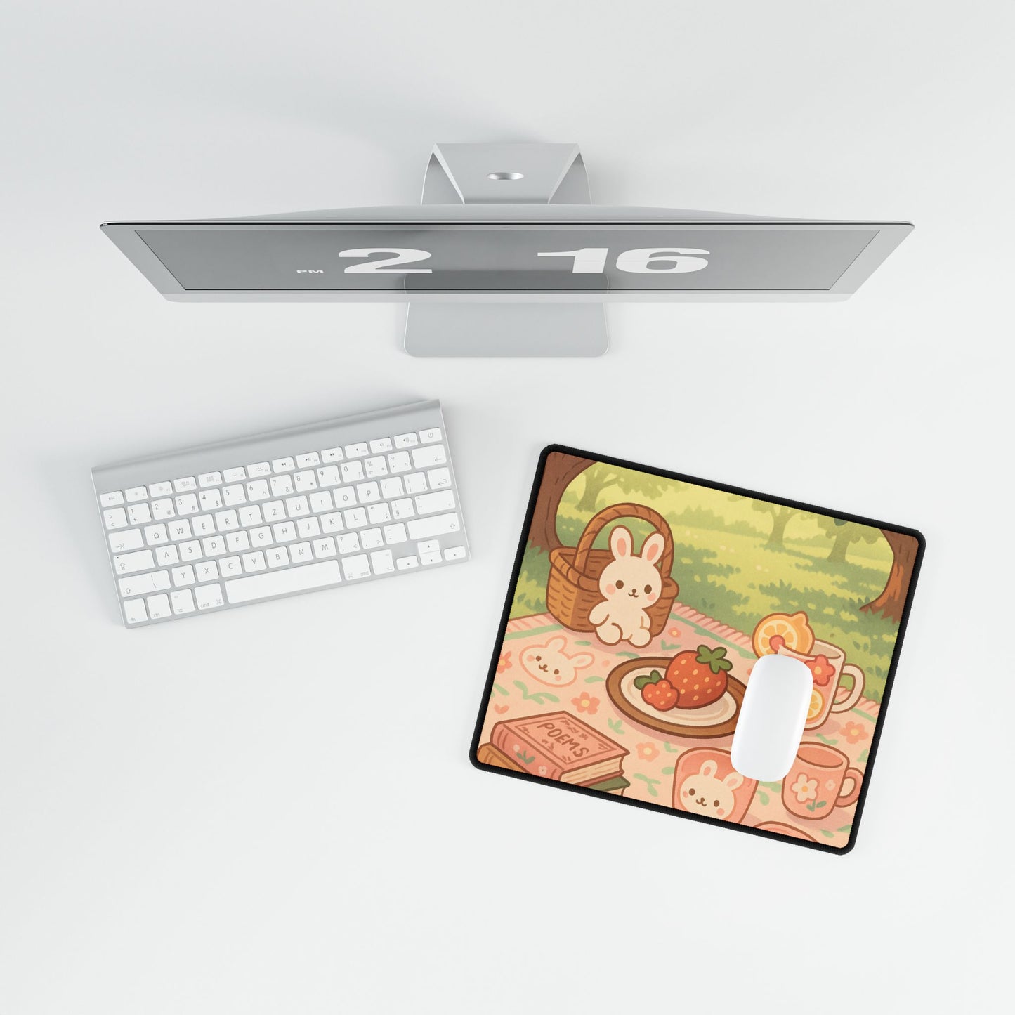 Kawaii Bunny Picnic Desk Mat – Cute Pastel Workspace Decor