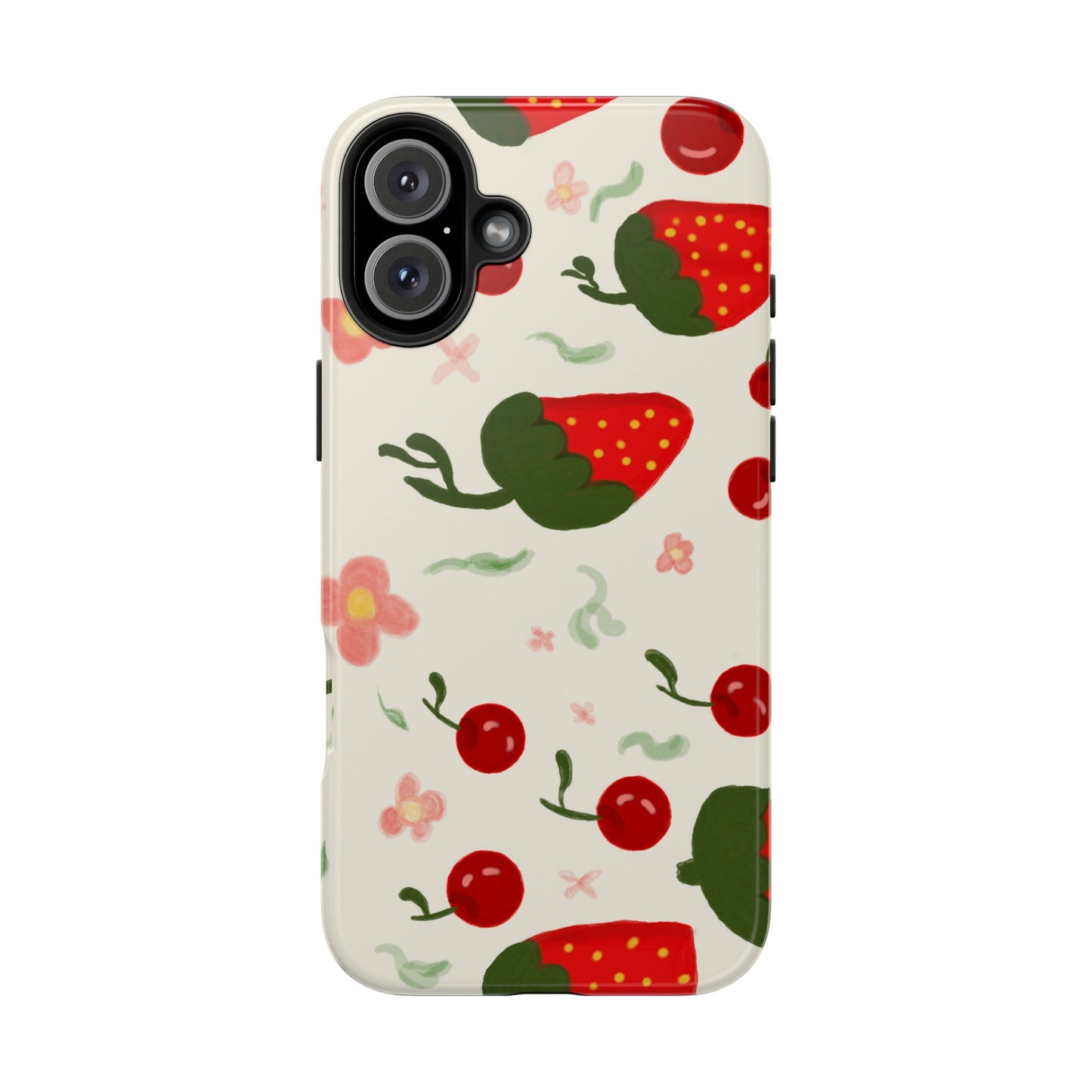Phone Cases - Strawberry Cherry Floral Pattern Design, Fun Nature-Inspired Vibe