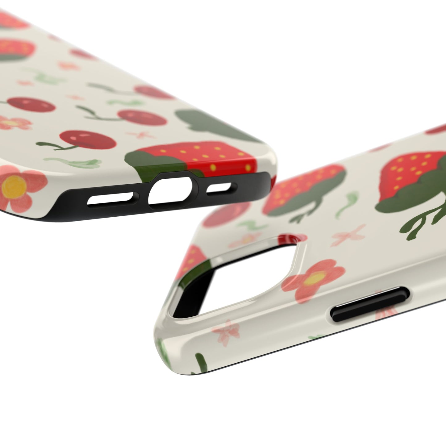 Phone Cases - Strawberry Cherry Floral Pattern Design, Fun Nature-Inspired Vibe