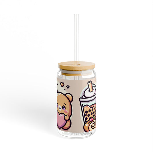 Bear-y Sweet & Boba-licious Glass Tumbler – Kawaii Reusable Cup with Straw
