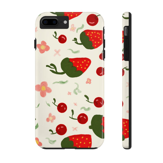 Phone Cases - Strawberry Cherry Floral Pattern Design, Fun Nature-Inspired Vibe