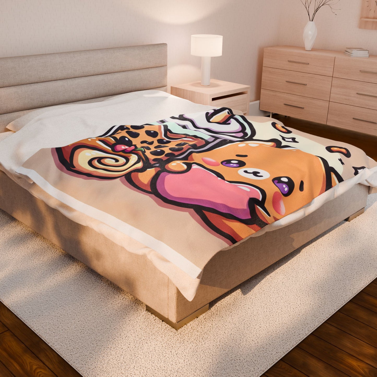 Bear-y Sweet & Boba-licious Velveteen Blanket – Kawaii Cozy Gift for Boba Lovers