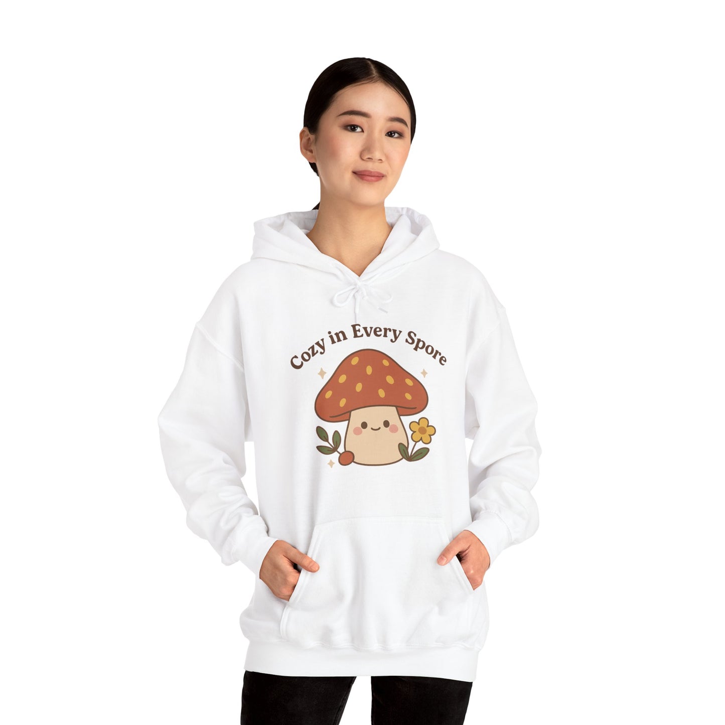 Cozy Mushroom Hoodie - Unisex Heavy Blend™ Sweatshirt with 'Cozy in Every Spore' Design