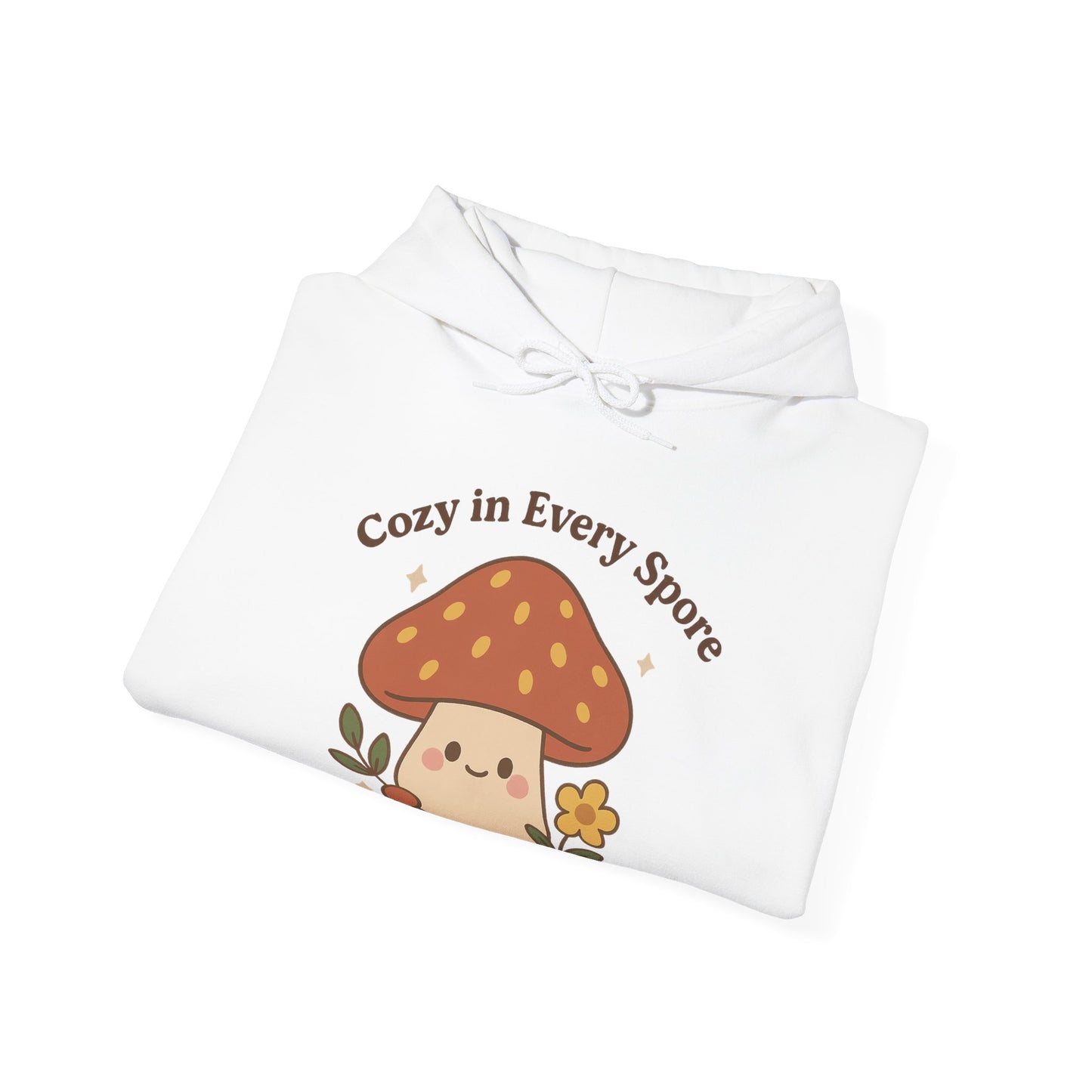 Cozy Mushroom Hoodie - Unisex Heavy Blend™ Sweatshirt with 'Cozy in Every Spore' Design