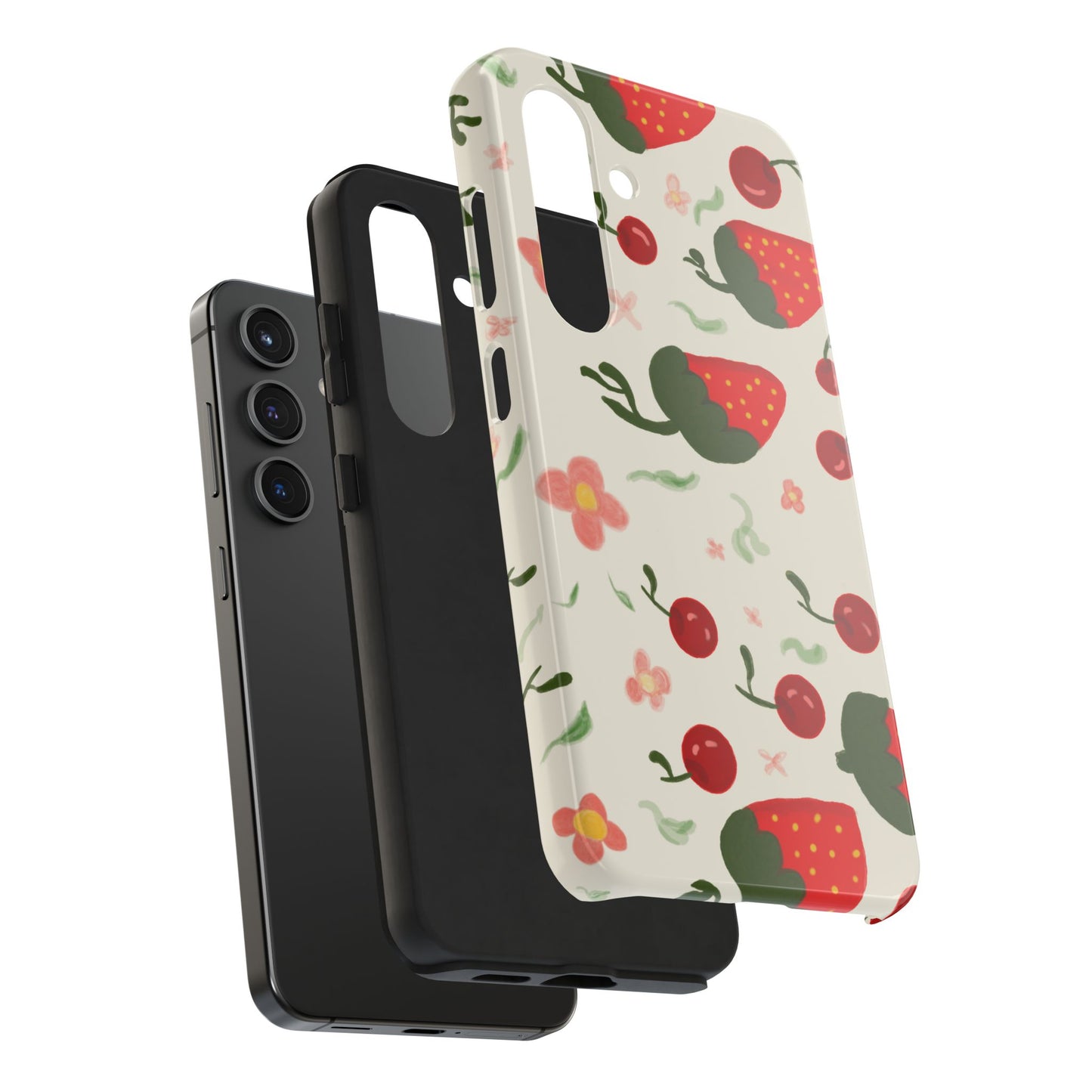 Phone Cases - Strawberry Cherry Floral Pattern Design, Fun Nature-Inspired Vibe