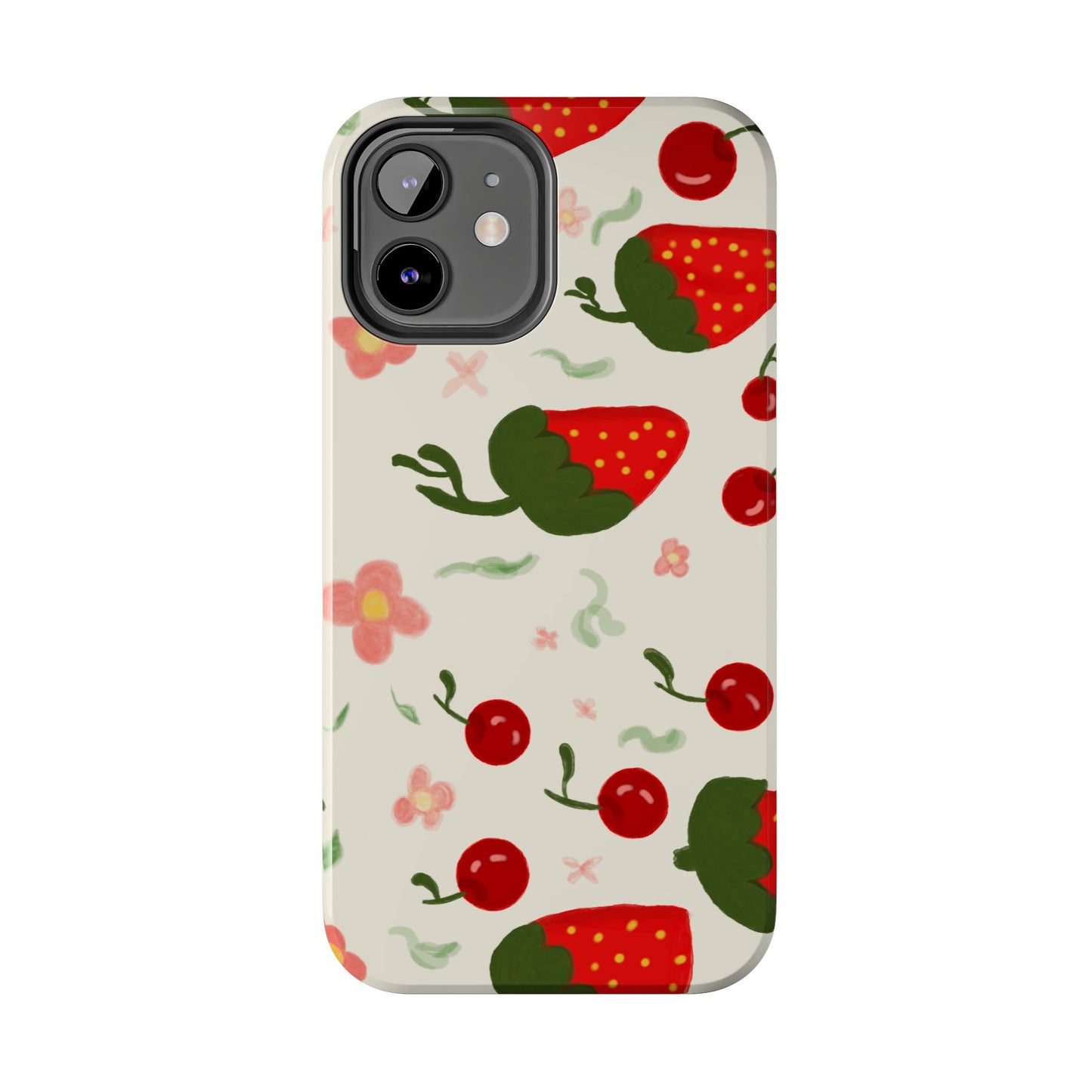 Phone Cases - Strawberry Cherry Floral Pattern Design, Fun Nature-Inspired Vibe