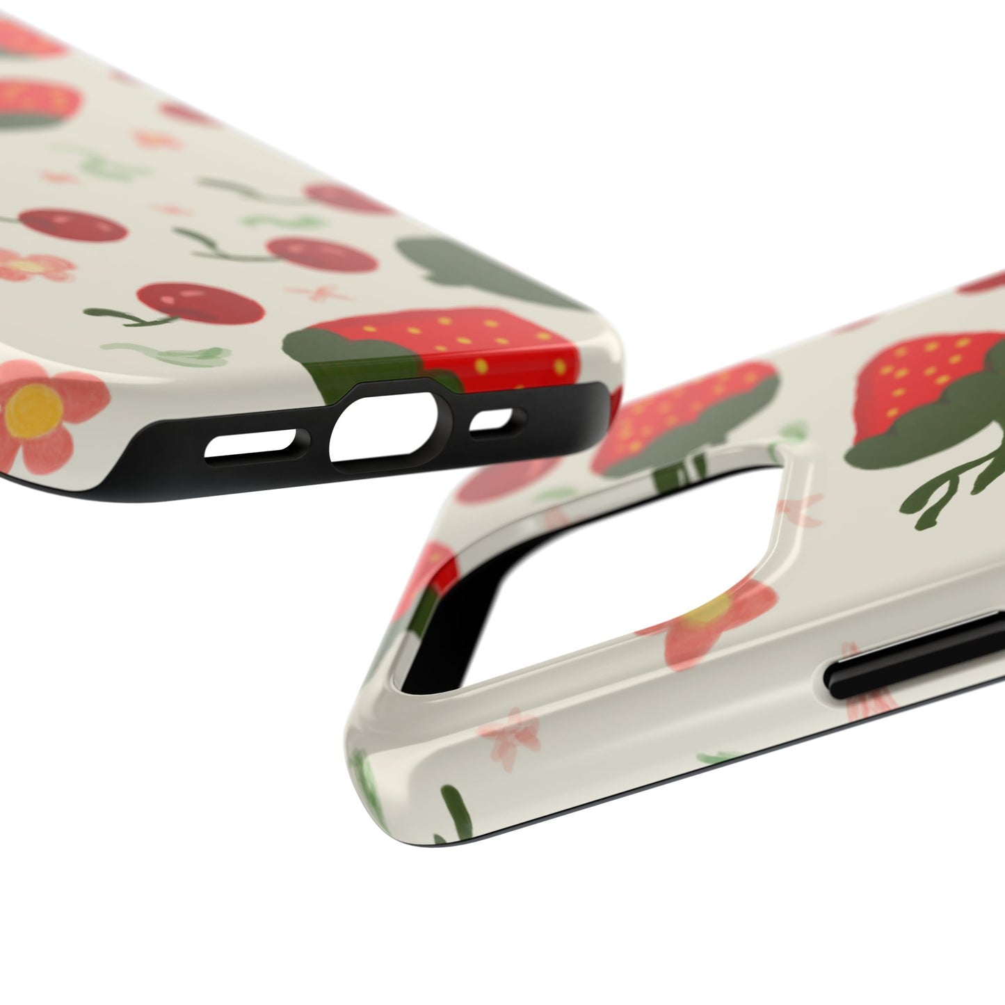 Phone Cases - Strawberry Cherry Floral Pattern Design, Fun Nature-Inspired Vibe