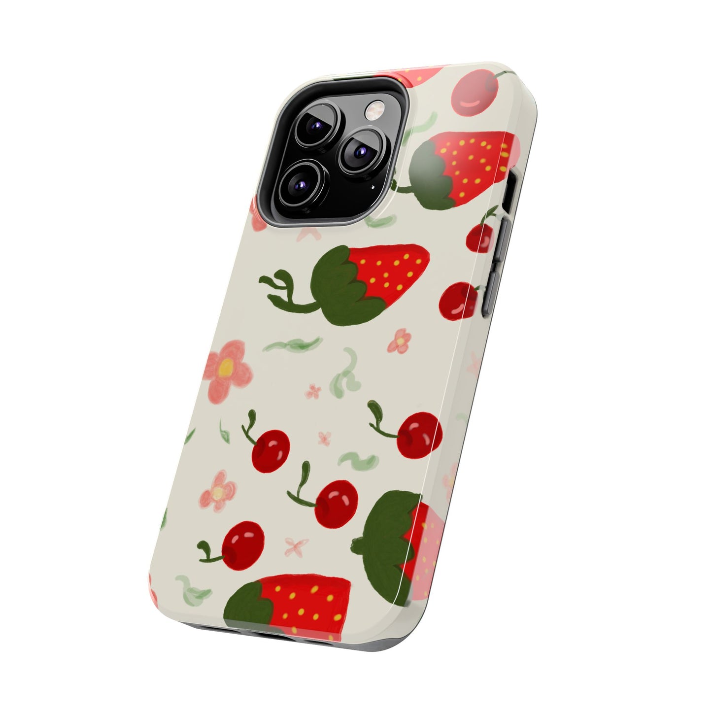 Phone Cases - Strawberry Cherry Floral Pattern Design, Fun Nature-Inspired Vibe