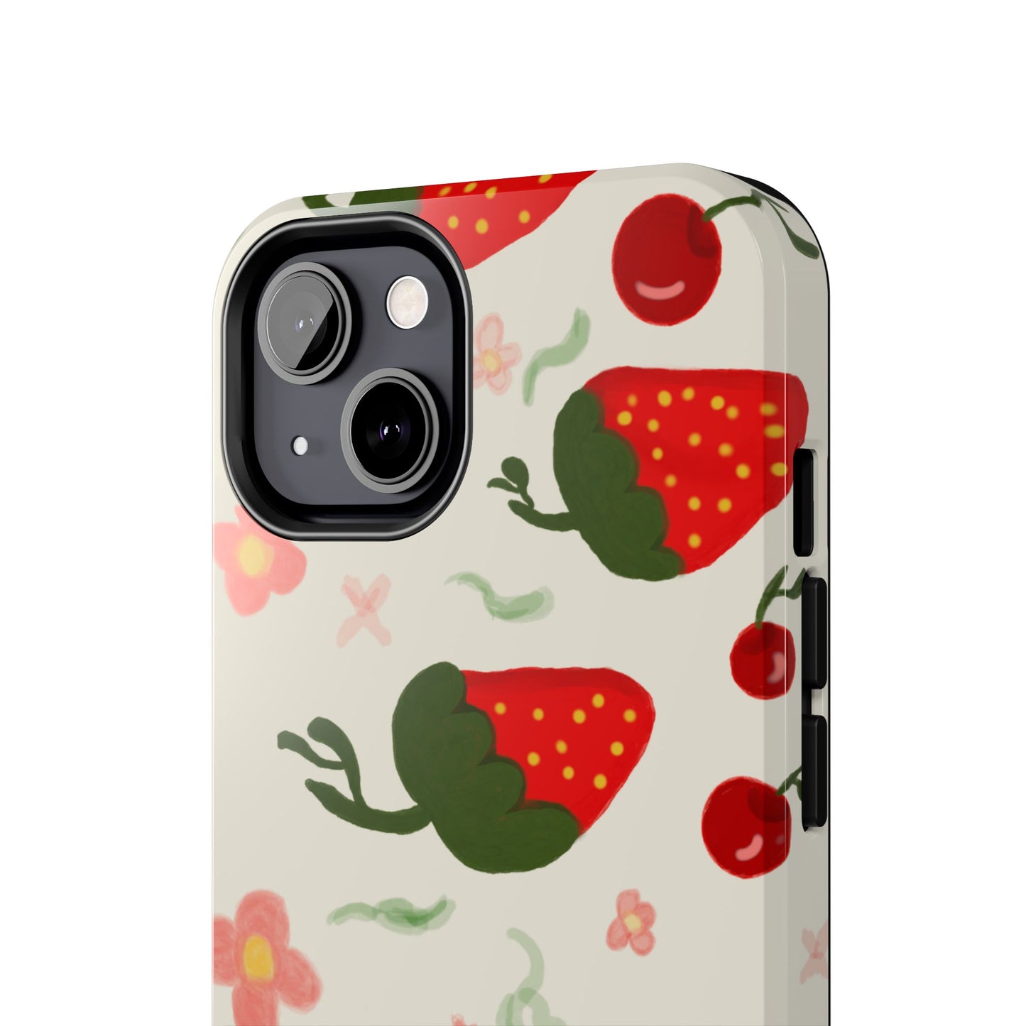 Phone Cases - Strawberry Cherry Floral Pattern Design, Fun Nature-Inspired Vibe
