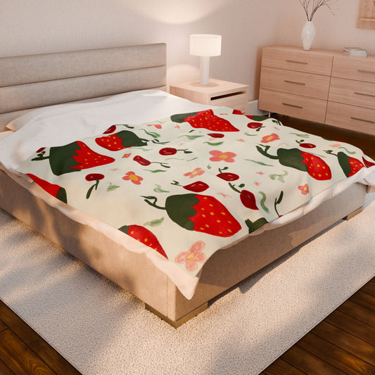 Cozy Strawberry Plush Blanket – Soft Velveteen Throw for Home Décor