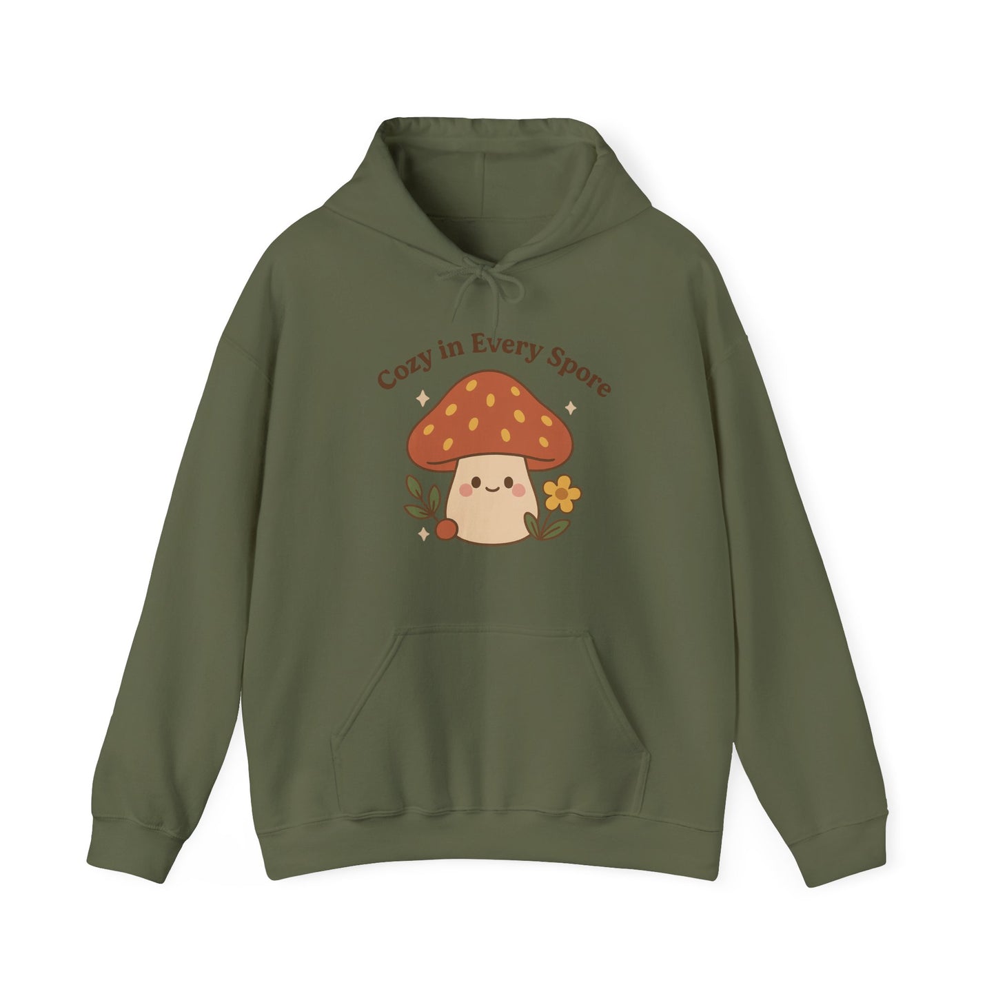 Cozy Mushroom Hoodie - Unisex Heavy Blend™ Sweatshirt with 'Cozy in Every Spore' Design