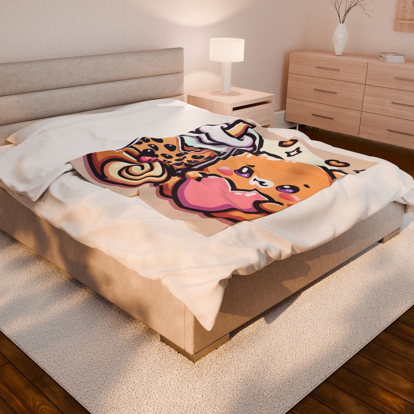 Bear-y Sweet & Boba-licious Velveteen Blanket – Kawaii Cozy Gift for Boba Lovers
