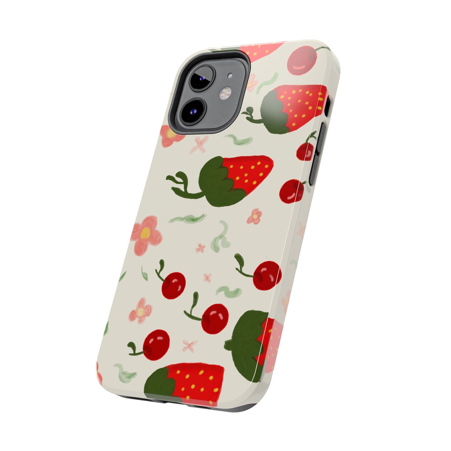 Phone Cases - Strawberry Cherry Floral Pattern Design, Fun Nature-Inspired Vibe