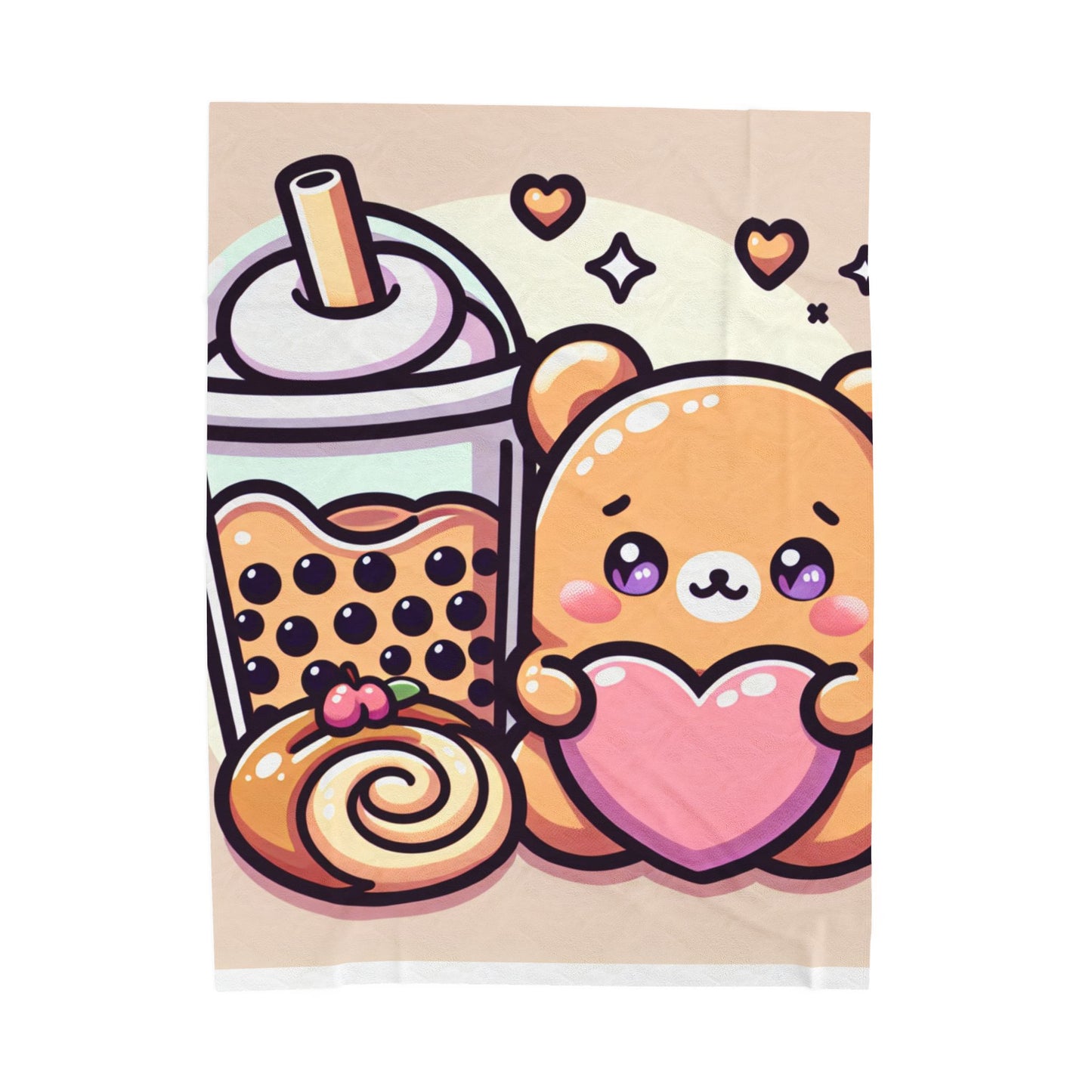 Bear-y Sweet & Boba-licious Velveteen Blanket – Kawaii Cozy Gift for Boba Lovers
