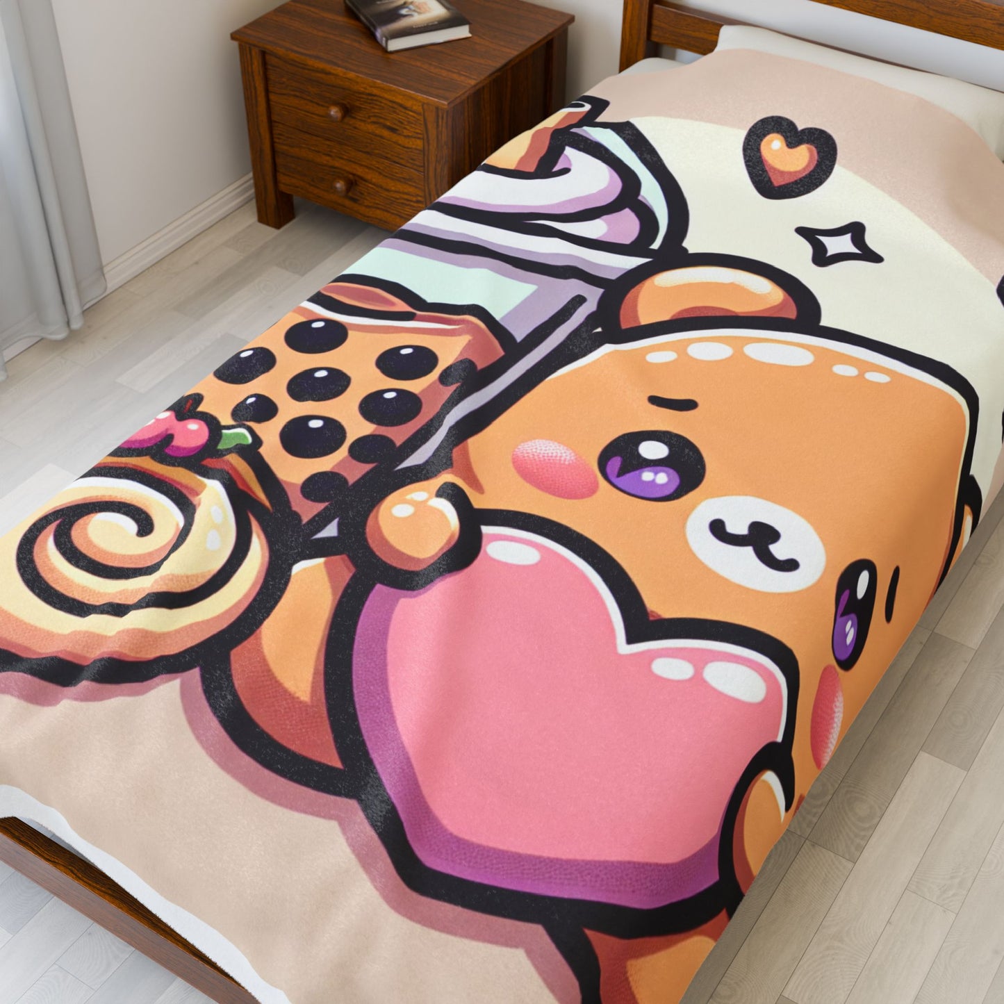 Bear-y Sweet & Boba-licious Velveteen Blanket – Kawaii Cozy Gift for Boba Lovers