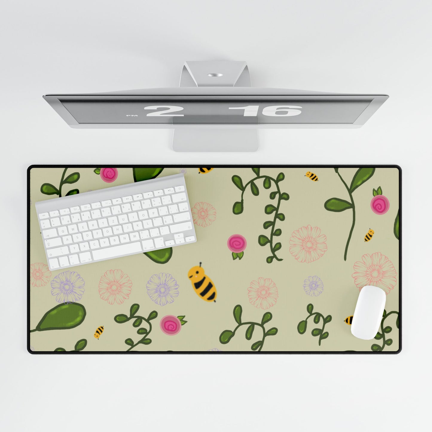 Desk Mat Kawaii Bees and Flowers